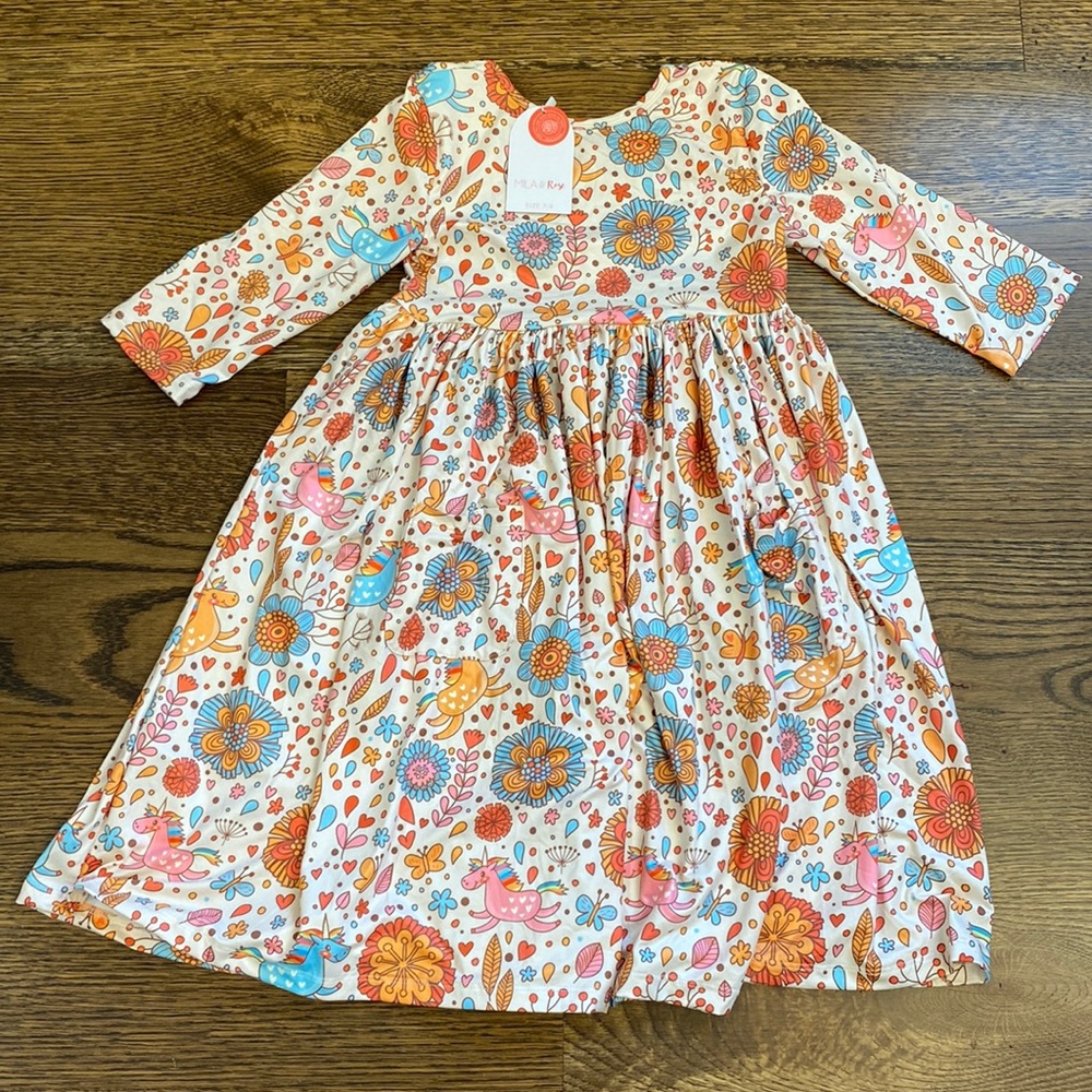 Mila & Rose twirl dress. Retro unicorns Print